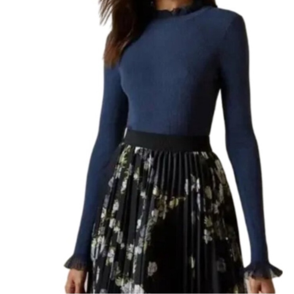 Ted Baker Blue Ruffled Knit Top